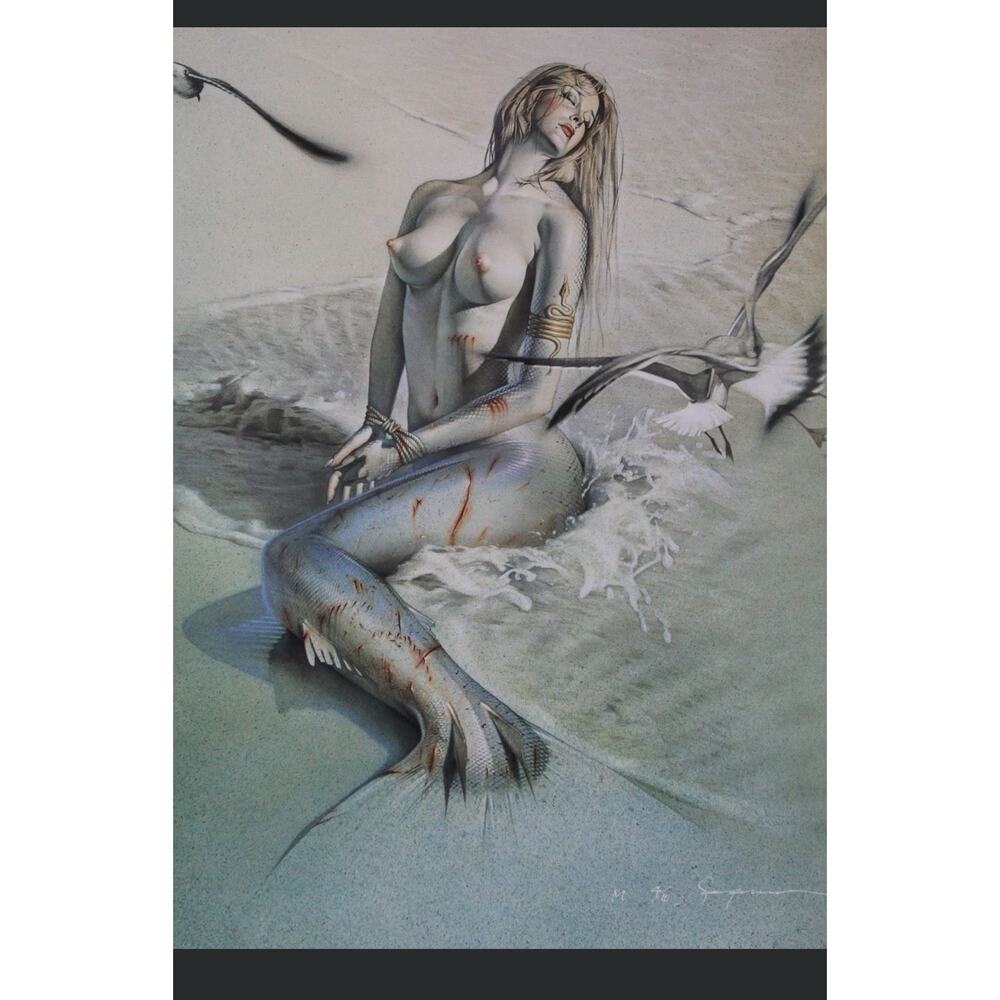 RARE Hajime Sorayama Wounded Mermaid Lithograph Signed, Limited 4/10 NAGA Era 90